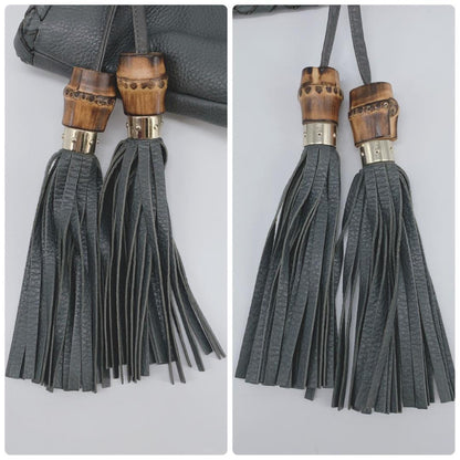GUCCI Hand Bag Tote Purse Bamboo Leather Gray Authentic