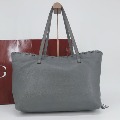 GUCCI Hand Bag Tote Purse Bamboo Leather Gray Authentic