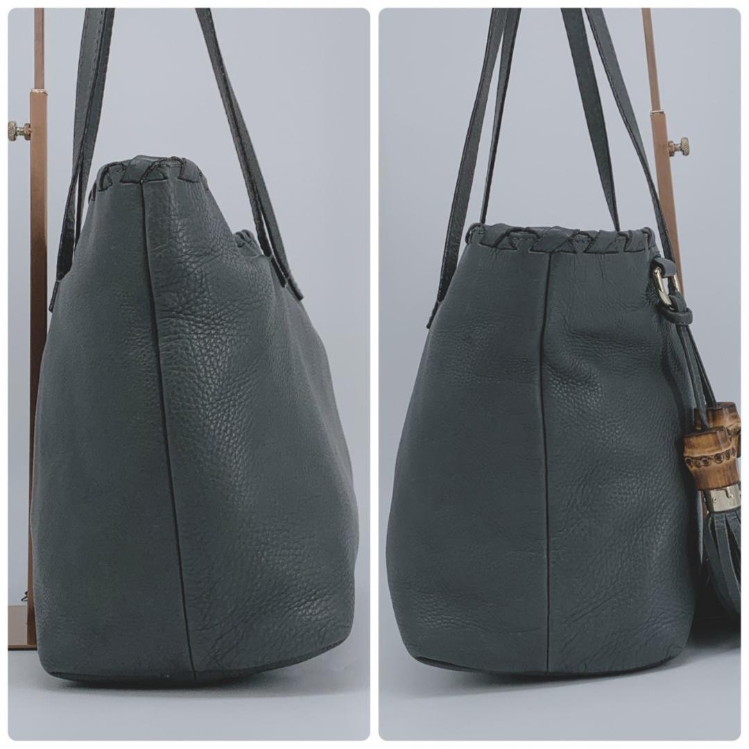 GUCCI Hand Bag Tote Purse Bamboo Leather Gray Authentic