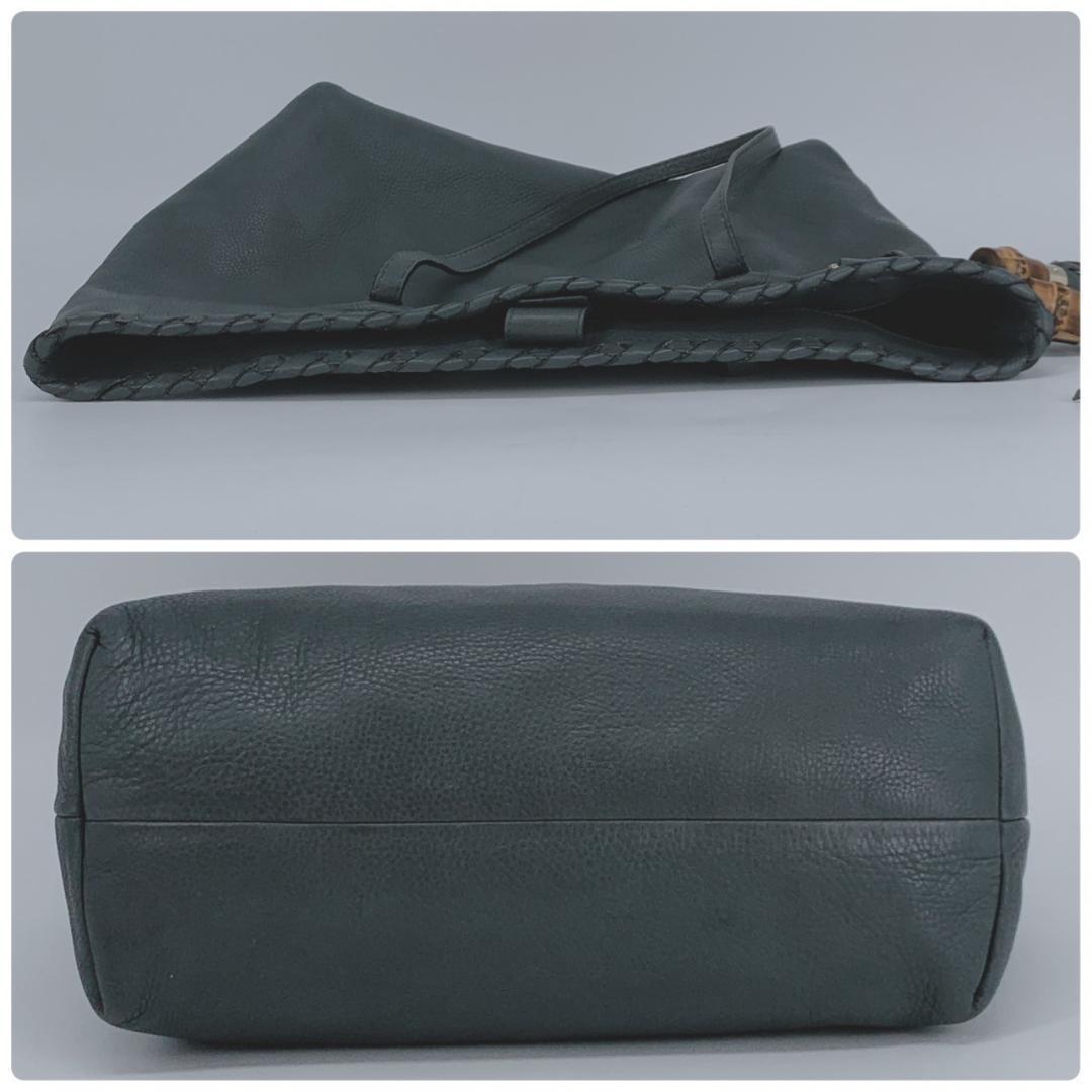 GUCCI Hand Bag Tote Purse Bamboo Leather Gray Authentic