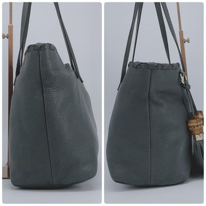 GUCCI Hand Bag Tote Purse Bamboo Leather Gray Authentic