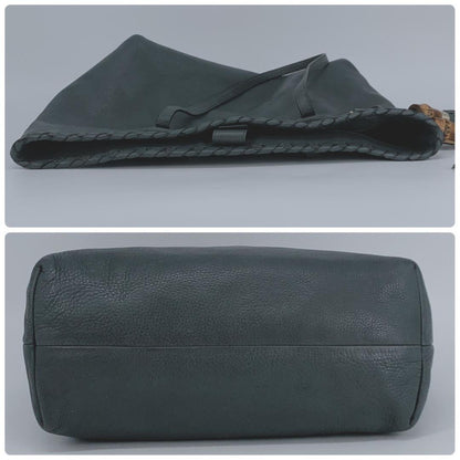 GUCCI Hand Bag Tote Purse Bamboo Leather Gray Authentic