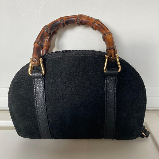 GUCCI Hand Shoulder Bag Tote Purse Bamboo Suede Black Authentic