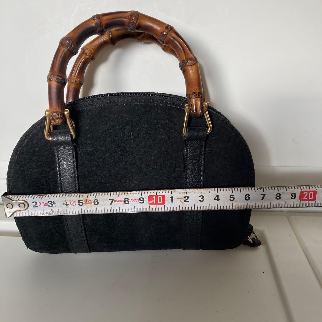 GUCCI Hand Shoulder Bag Tote Purse Bamboo Suede Black Authentic