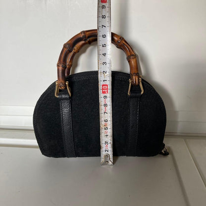 GUCCI Hand Shoulder Bag Tote Purse Bamboo Suede Black Authentic