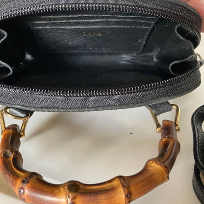 GUCCI Hand Shoulder Bag Tote Purse Bamboo Suede Black Authentic