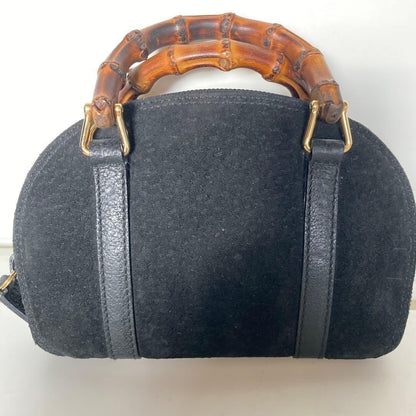 GUCCI Hand Shoulder Bag Tote Purse Bamboo Suede Black Authentic