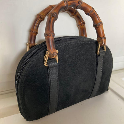 GUCCI Hand Shoulder Bag Tote Purse Bamboo Suede Black Authentic