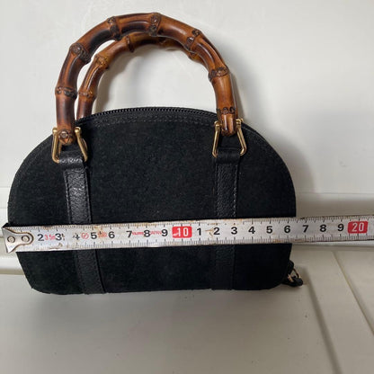 GUCCI Hand Shoulder Bag Tote Purse Bamboo Suede Black Authentic