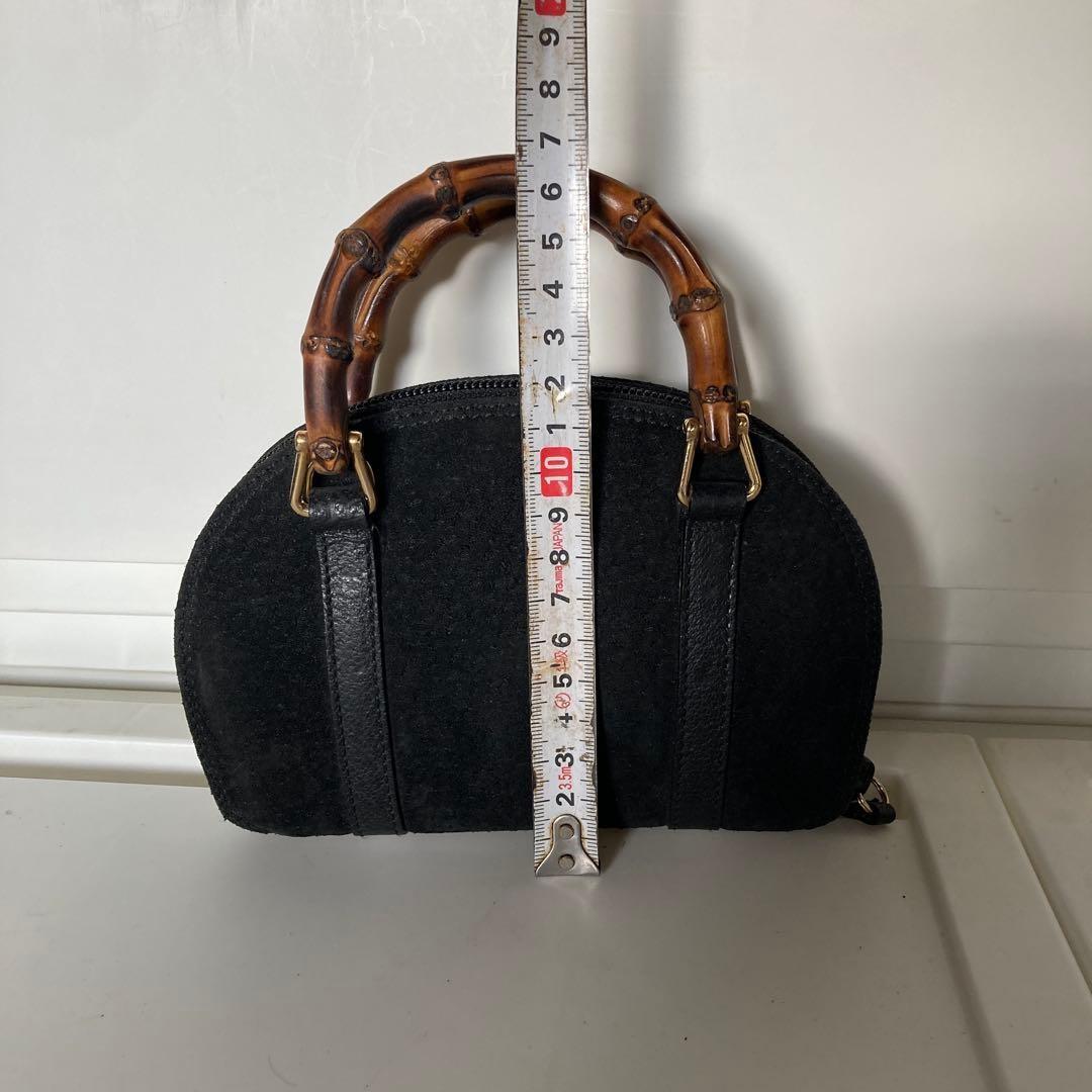 GUCCI Hand Shoulder Bag Tote Purse Bamboo Suede Black Authentic