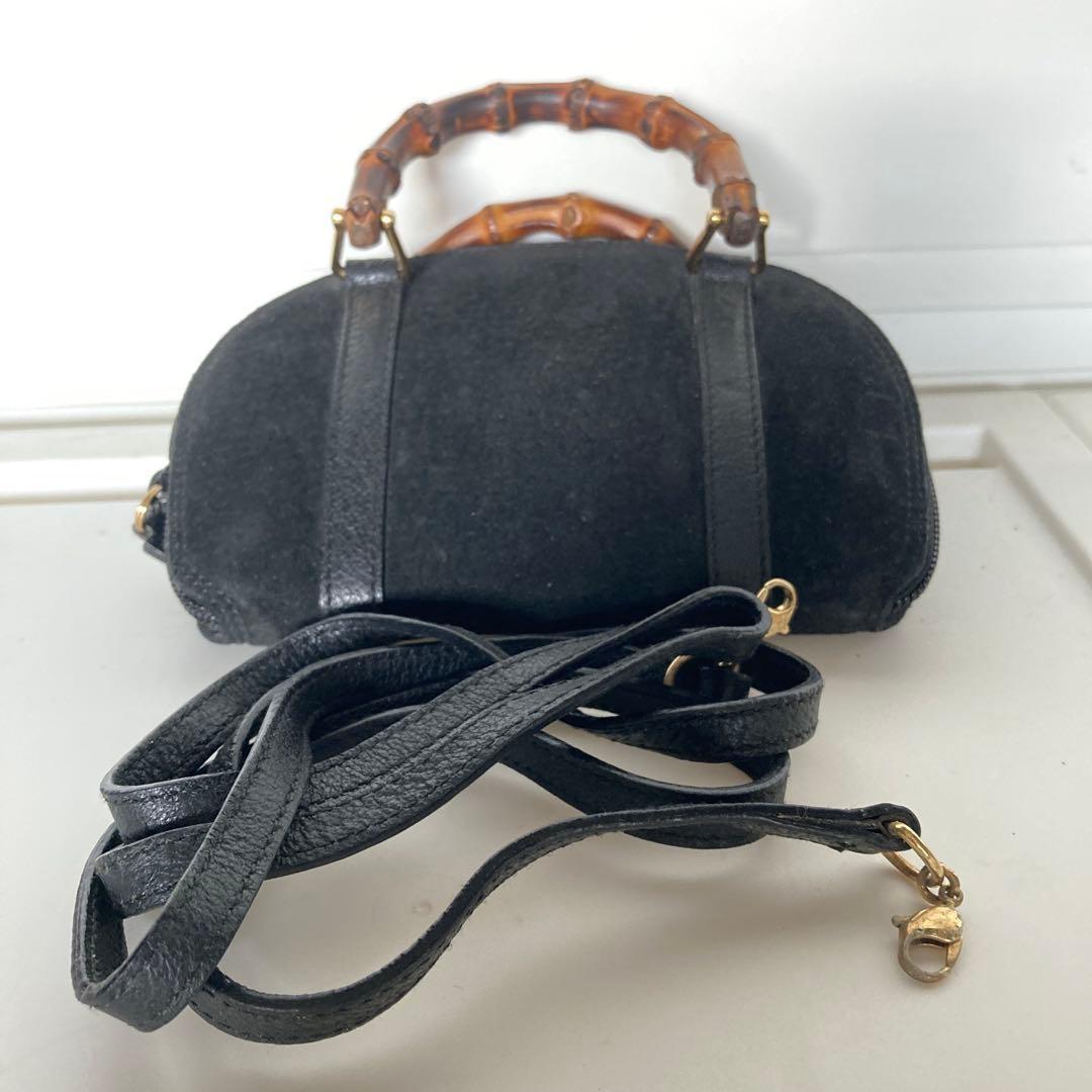 GUCCI Hand Shoulder Bag Tote Purse Bamboo Suede Black Authentic