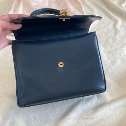 GUCCI Hand Bag Tote Purse Leather Navy Authentic