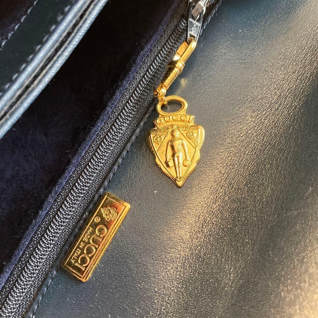 GUCCI Hand Bag Tote Purse Leather Navy Authentic