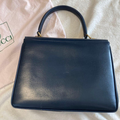 GUCCI Hand Bag Tote Purse Leather Navy Authentic