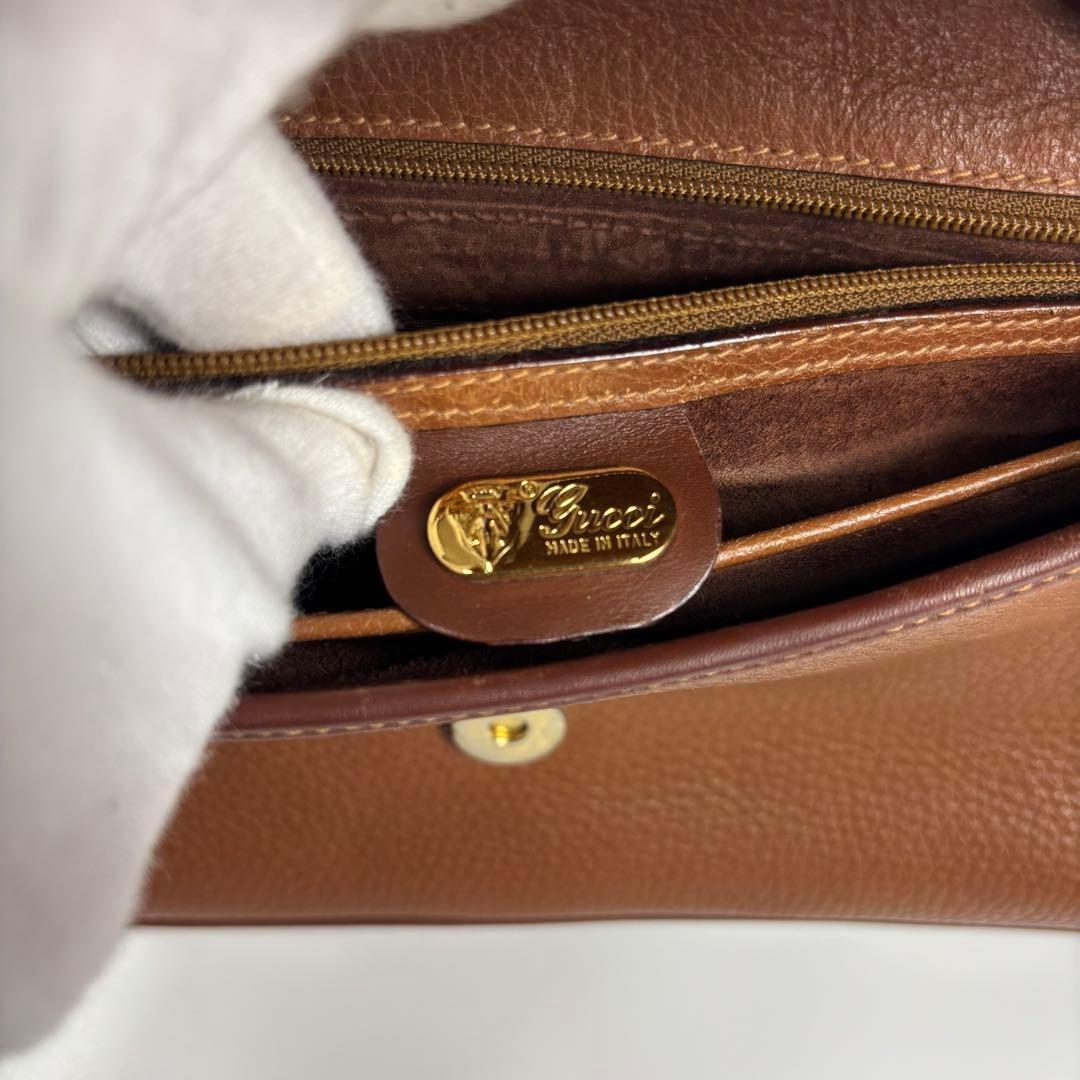 GUCCI Shoulder Bag Purse Interlocking Leather Brown Authentic