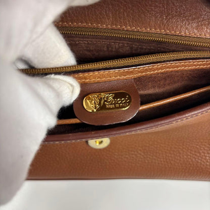 GUCCI Shoulder Bag Purse Interlocking Leather Brown Authentic