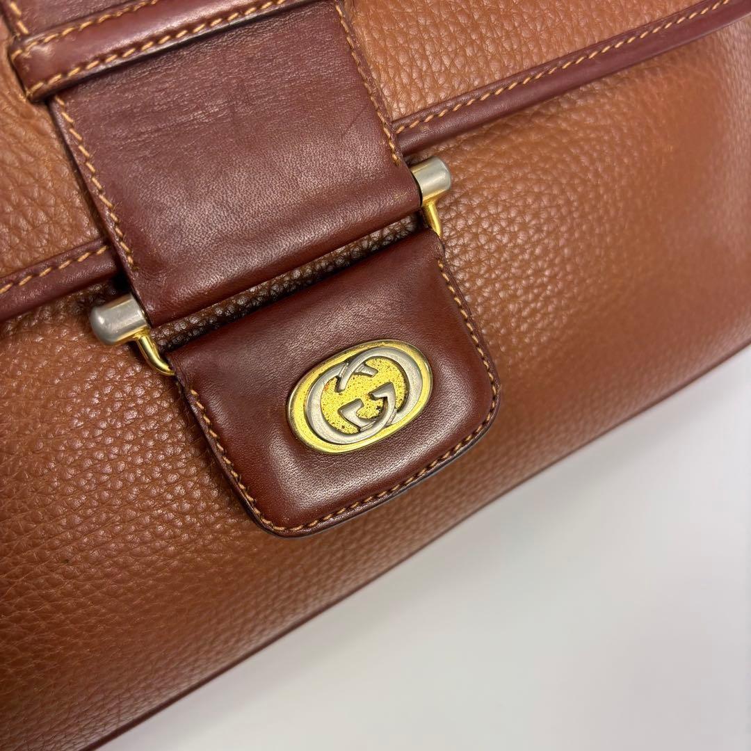 GUCCI Shoulder Bag Purse Interlocking Leather Brown Authentic