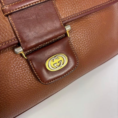 GUCCI Shoulder Bag Purse Interlocking Leather Brown Authentic