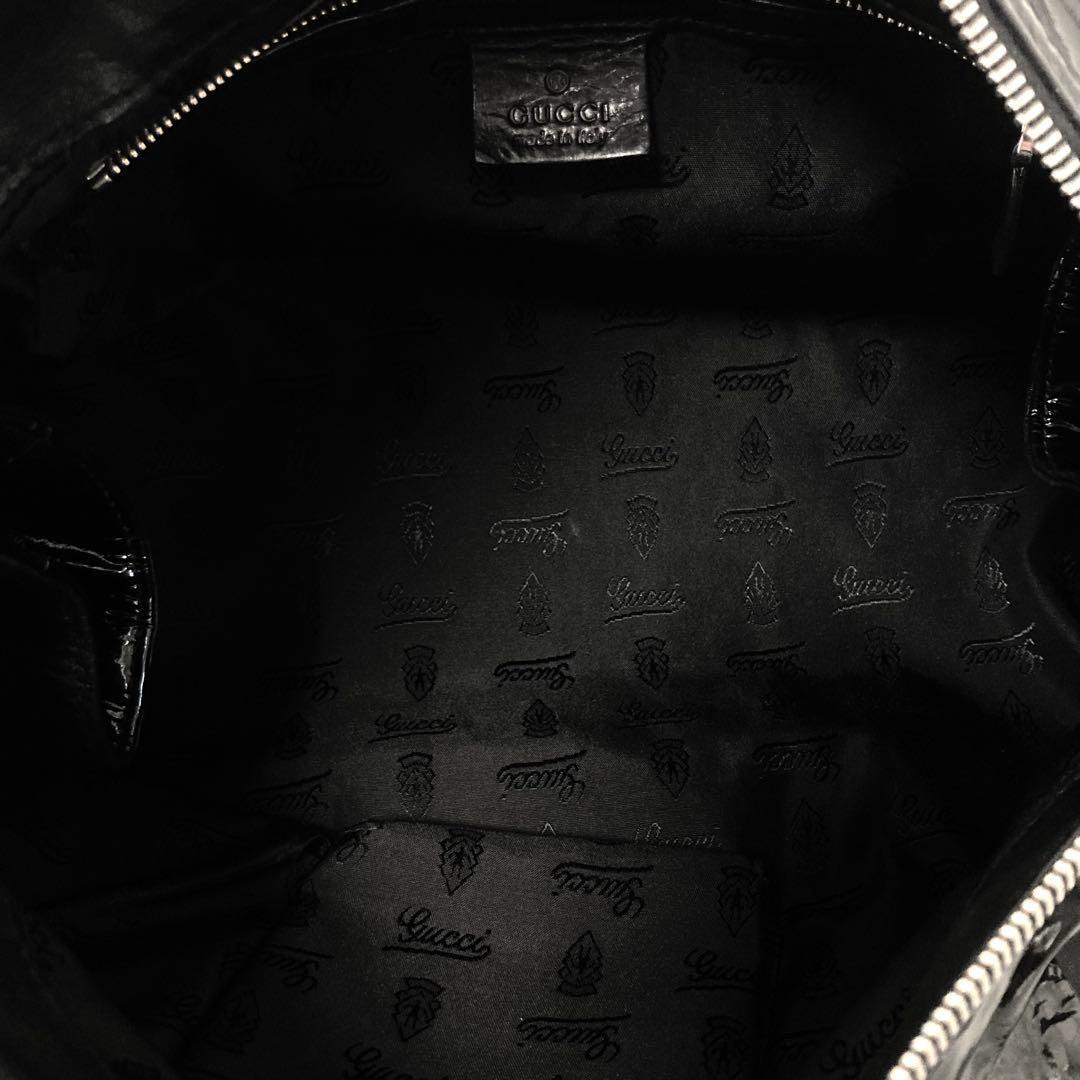 GUCCI Hand Bag Tote Purse Logo Patent Leather Black Authentic