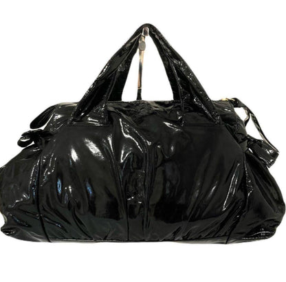 GUCCI Hand Bag Tote Purse Logo Patent Leather Black Authentic