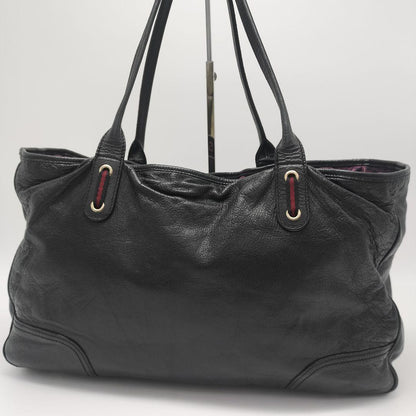 GUCCI Hand Bag Tote Purse Ribbon Leather Black Authentic