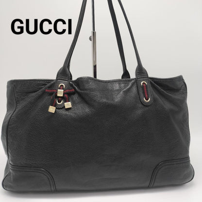 GUCCI Hand Bag Tote Purse Ribbon Leather Black Authentic