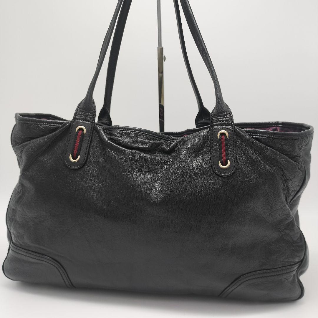 GUCCI Hand Bag Tote Purse Ribbon Leather Black Authentic