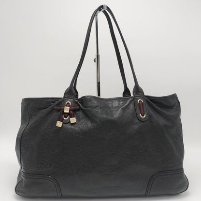 GUCCI Hand Bag Tote Purse Ribbon Leather Black Authentic