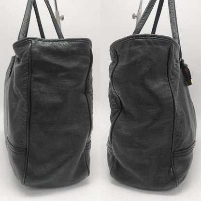 GUCCI Hand Bag Tote Purse Ribbon Leather Black Authentic