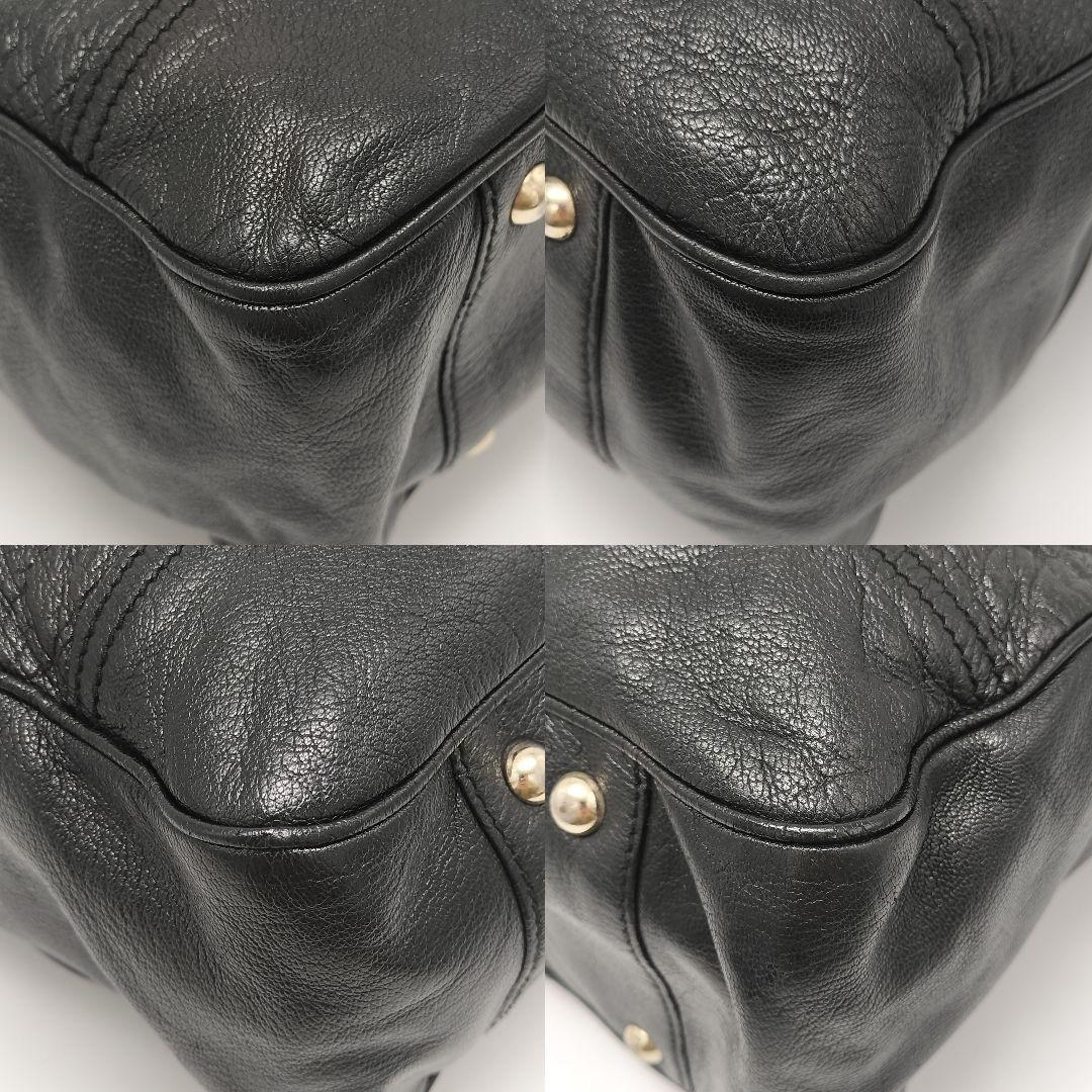 GUCCI Hand Bag Tote Purse Ribbon Leather Black Authentic