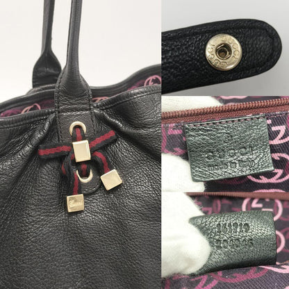 GUCCI Hand Bag Tote Purse Ribbon Leather Black Authentic
