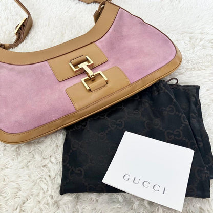 GUCCI One Shoulder Bag Purse Leather Suede Pink Brown Authentic