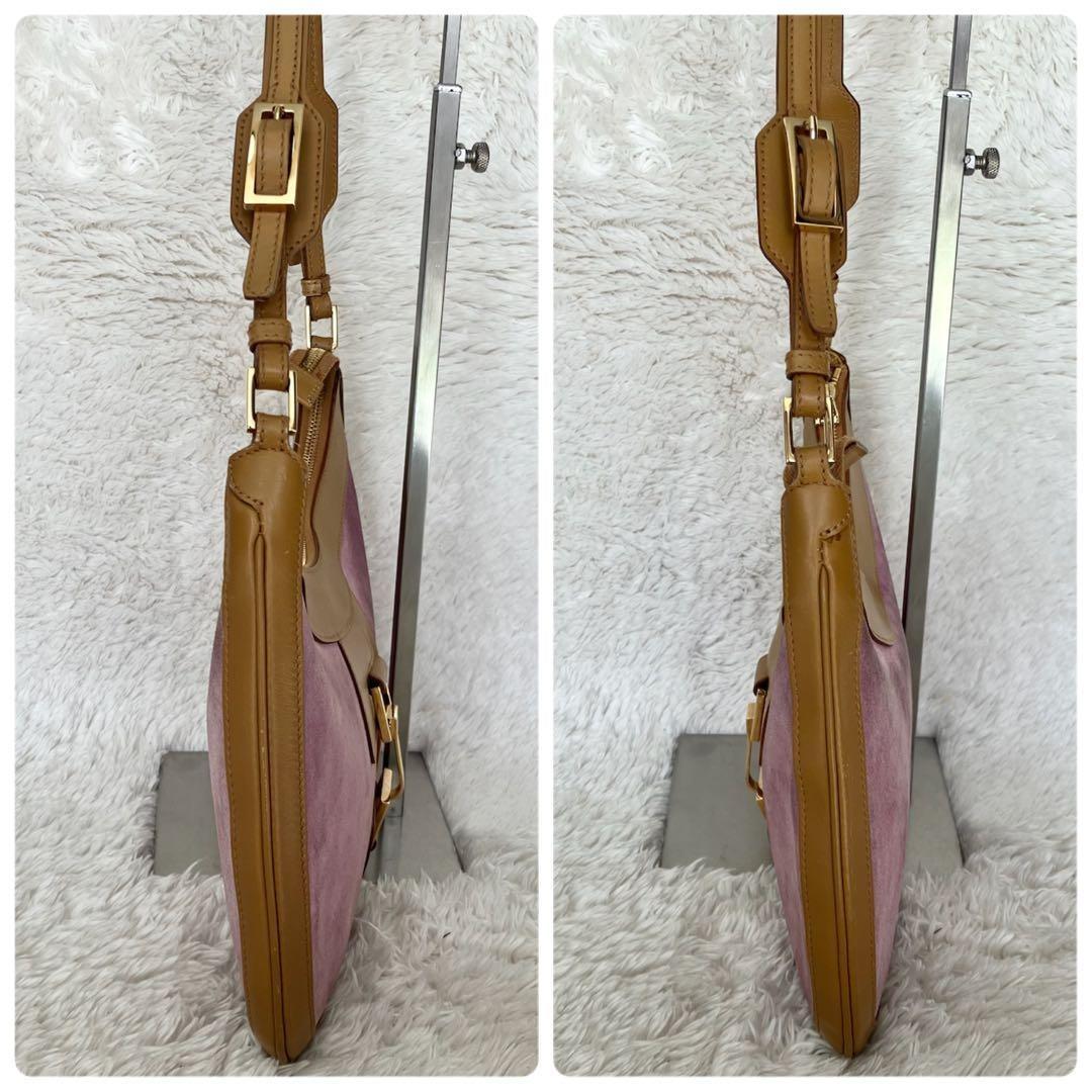 GUCCI One Shoulder Bag Purse Leather Suede Pink Brown Authentic