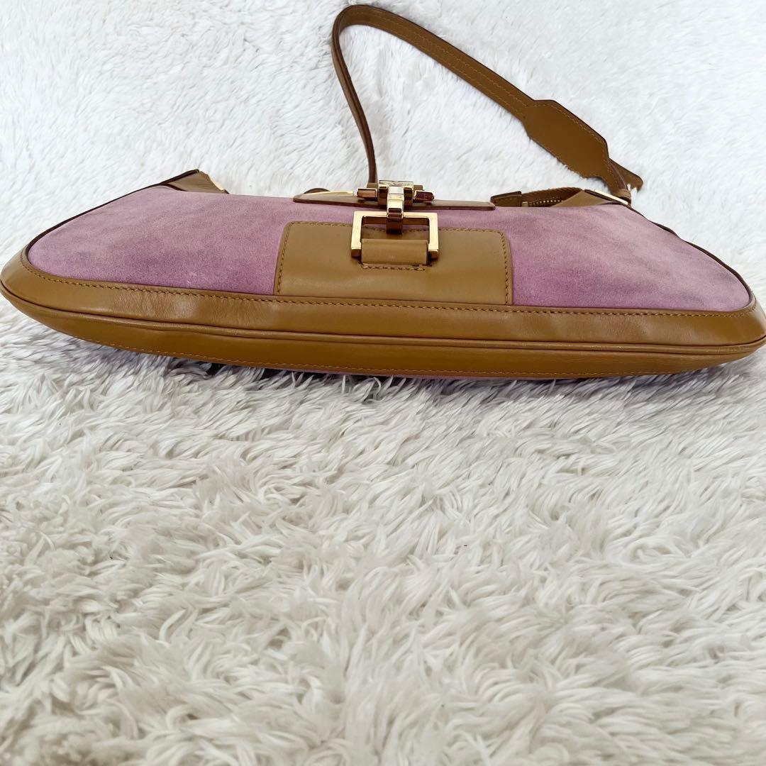 GUCCI One Shoulder Bag Purse Leather Suede Pink Brown Authentic