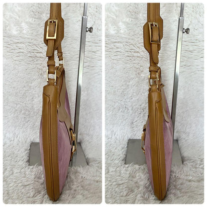 GUCCI One Shoulder Bag Purse Leather Suede Pink Brown Authentic