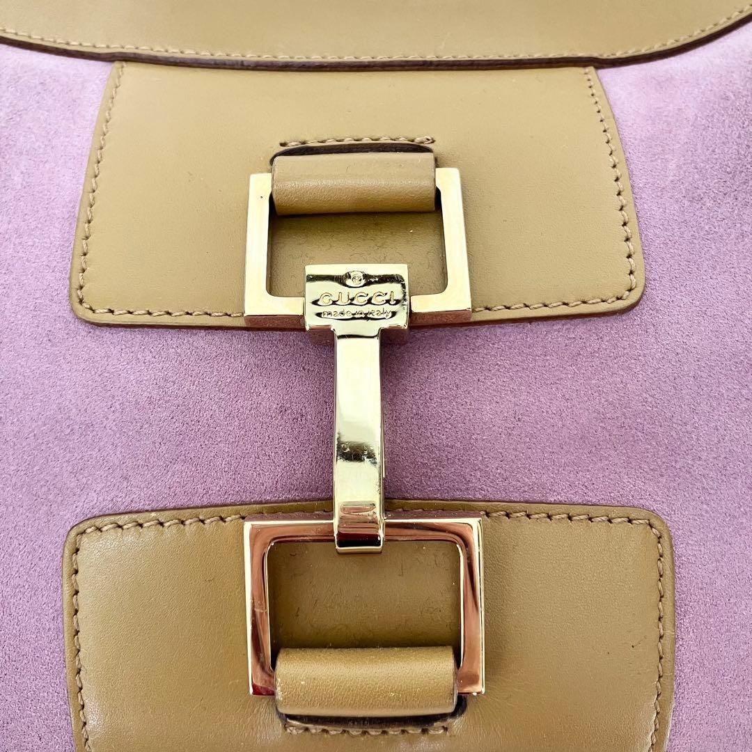 GUCCI One Shoulder Bag Purse Leather Suede Pink Brown Authentic