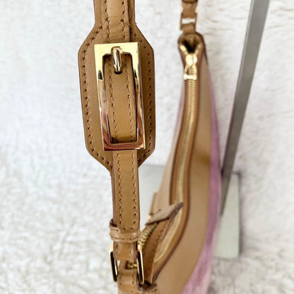 GUCCI One Shoulder Bag Purse Leather Suede Pink Brown Authentic