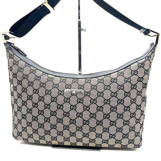 GUCCI One Shoulder Bag Purse GG Canvas Leather Brown Black Authentic