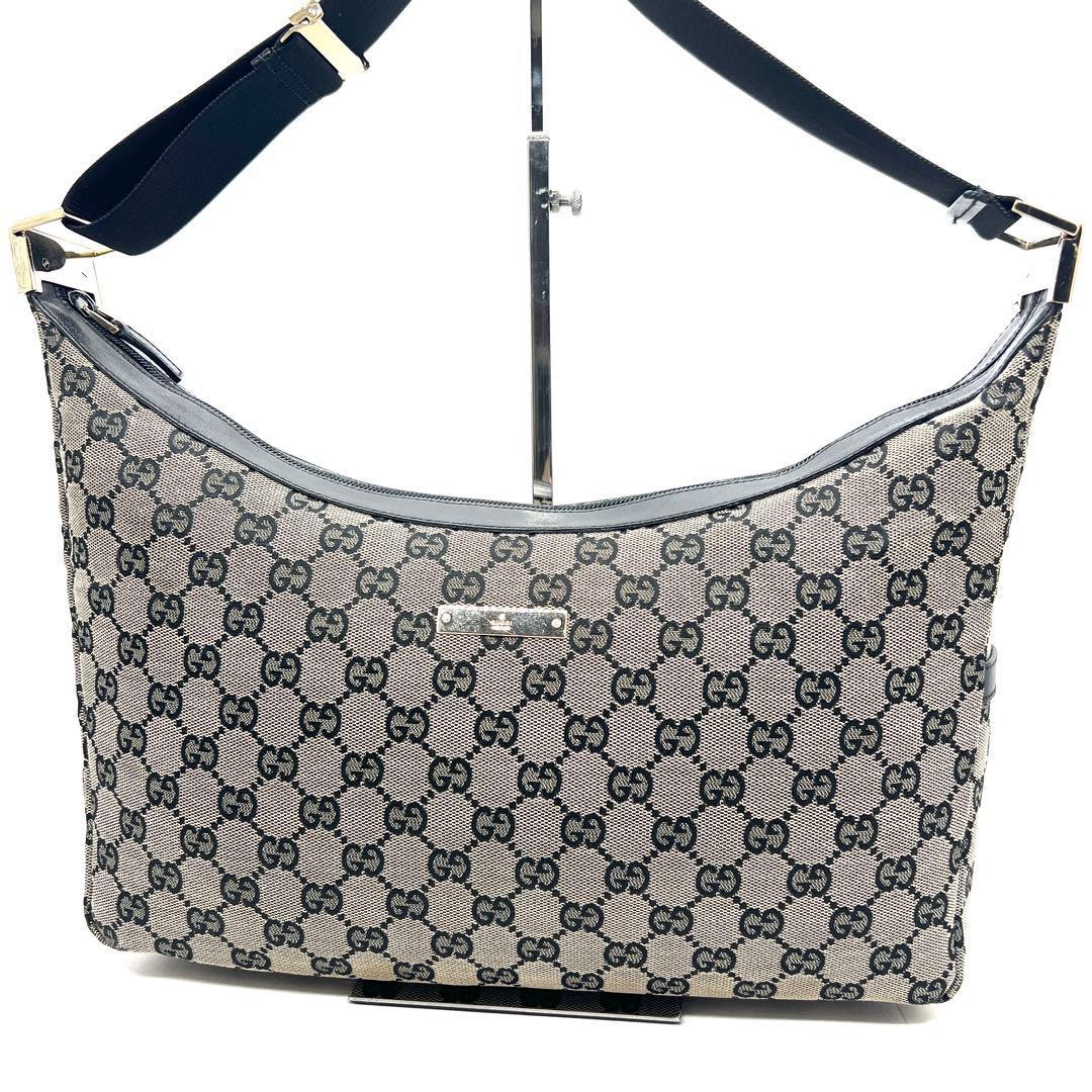 GUCCI One Shoulder Bag Purse GG Canvas Leather Brown Black Authentic