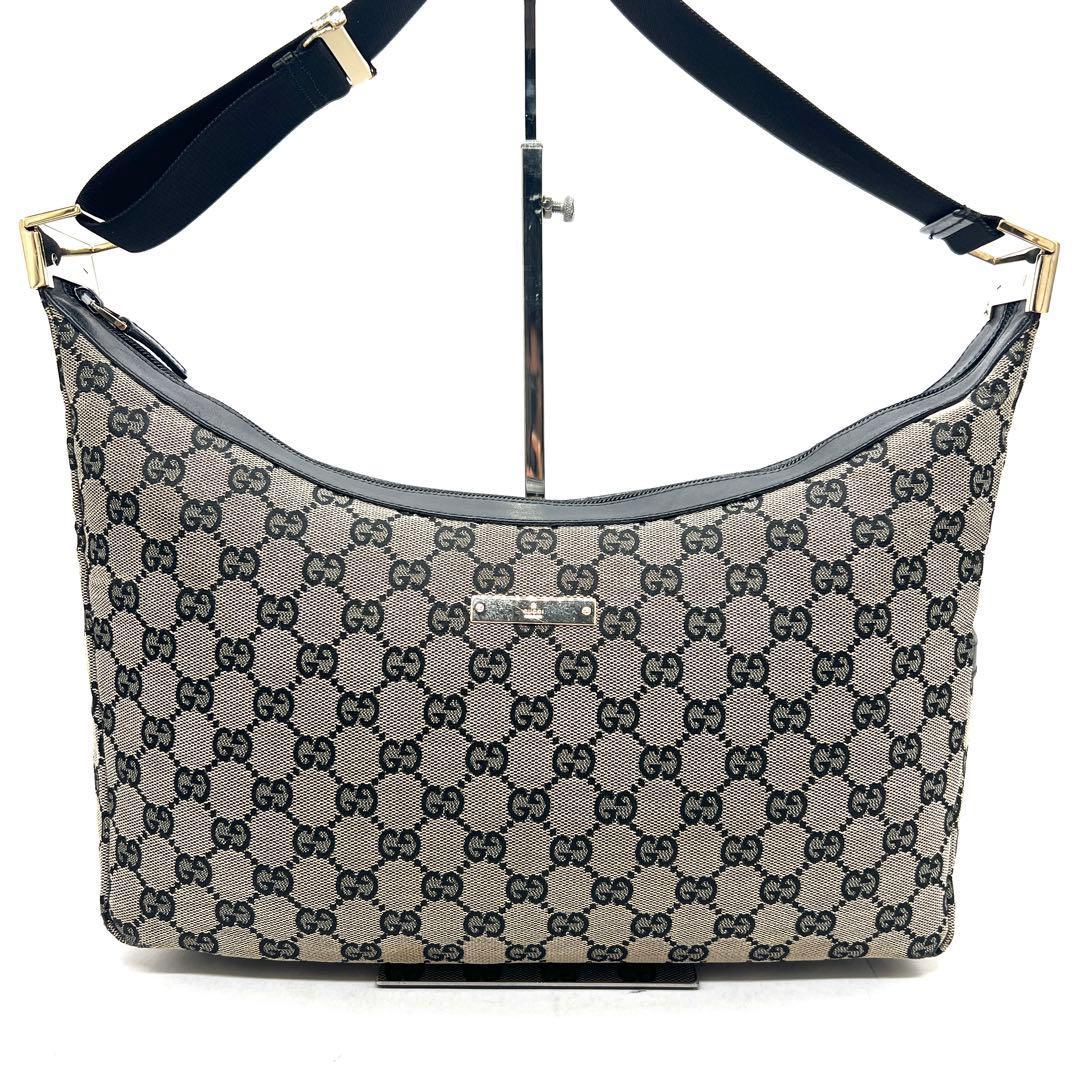 GUCCI One Shoulder Bag Purse GG Canvas Leather Brown Black Authentic