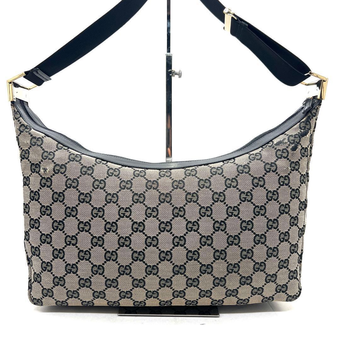 GUCCI One Shoulder Bag Purse GG Canvas Leather Brown Black Authentic