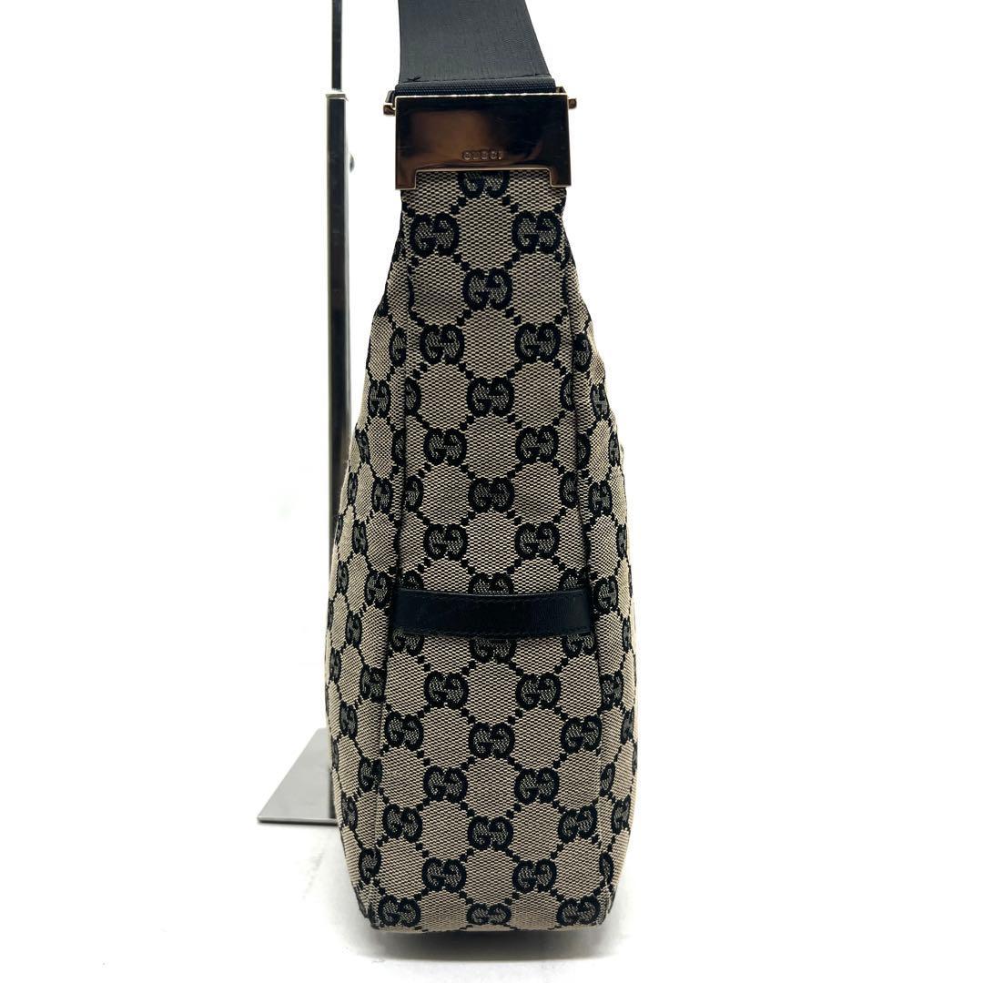 GUCCI One Shoulder Bag Purse GG Canvas Leather Brown Black Authentic