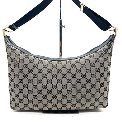 GUCCI One Shoulder Bag Purse GG Canvas Leather Brown Black Authentic