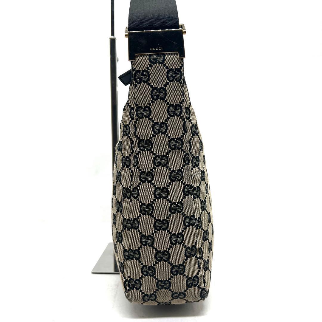 GUCCI One Shoulder Bag Purse GG Canvas Leather Brown Black Authentic