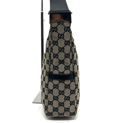 GUCCI One Shoulder Bag Purse GG Canvas Leather Brown Black Authentic