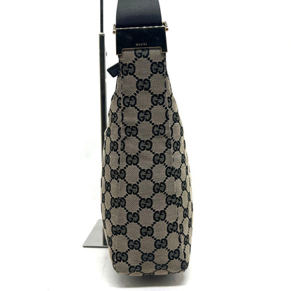 GUCCI One Shoulder Bag Purse GG Canvas Leather Brown Black Authentic