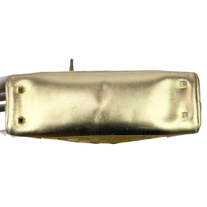 GUCCI Hand Bag Tote Purse GG Canvas Leather Gold Beige Authentic