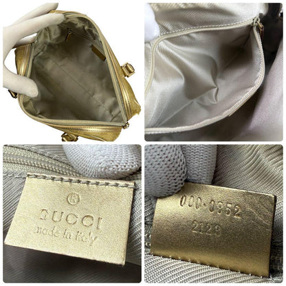 GUCCI Hand Bag Tote Purse GG Canvas Leather Gold Beige Authentic