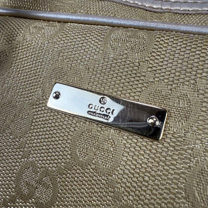 GUCCI Hand Bag Tote Purse GG Canvas Leather Gold Beige Authentic