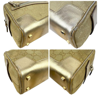 GUCCI Hand Bag Tote Purse GG Canvas Leather Gold Beige Authentic